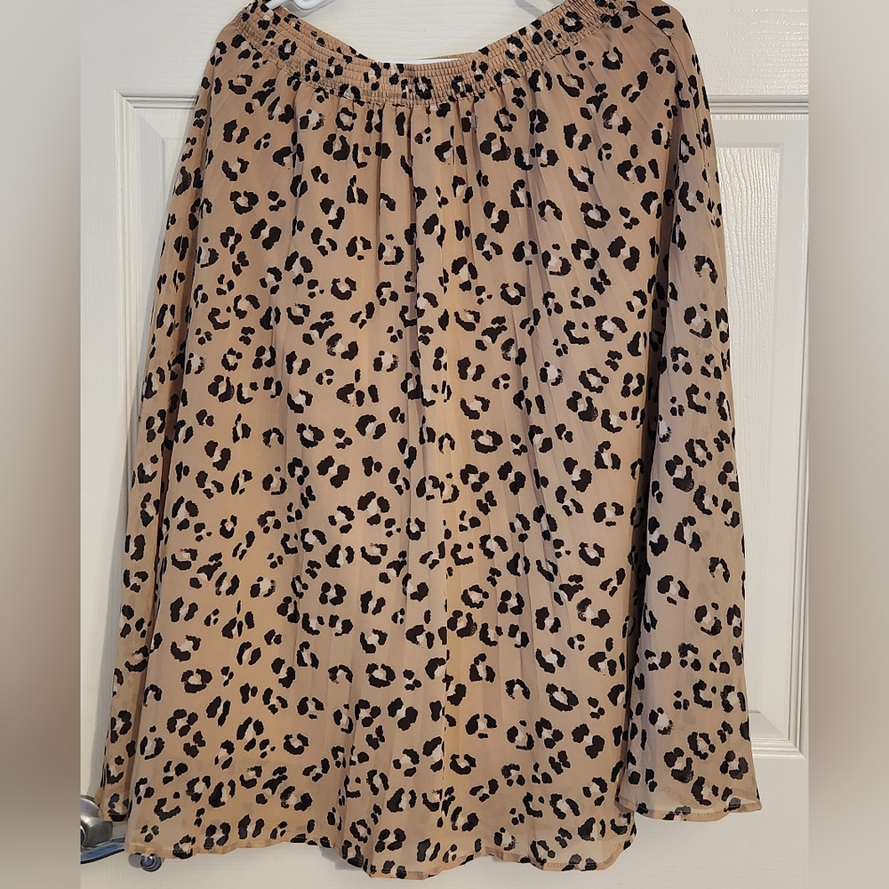 a new day Beige Leopard Print Midi Skirt